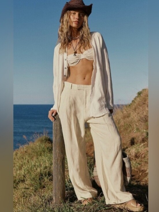 Free People Pants - ♥︎ Free People Lyla Linen Trousers In Sand